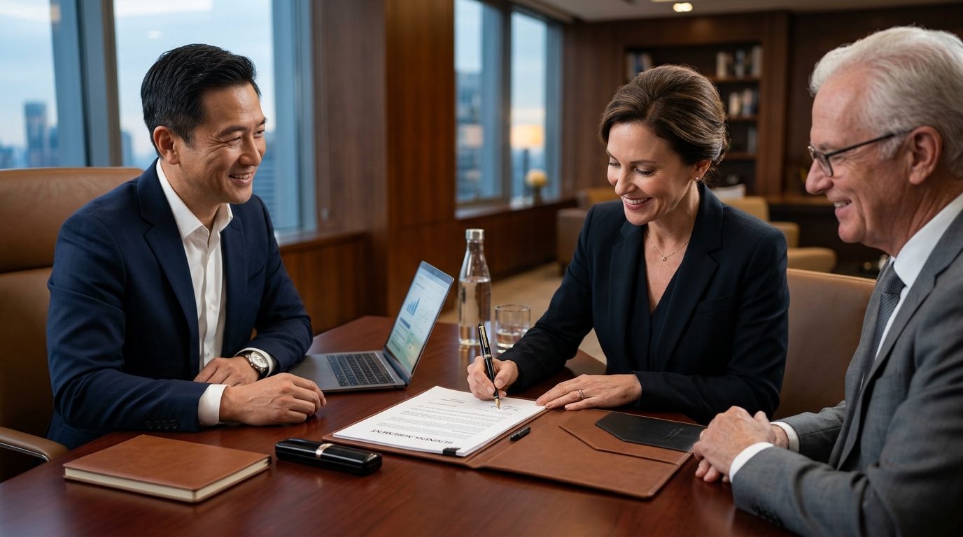 Servicios de Mediación Laboral para Empresas Firma de acuerdo de mediación laboral en oficina corporativa